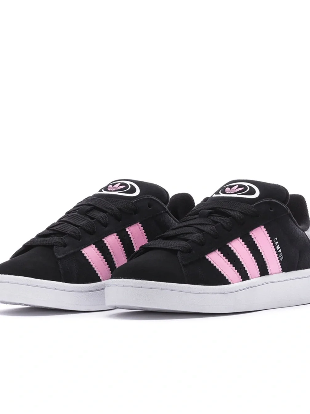 adidas Women's Black Suede Sneakers with Pink Three-Stripes